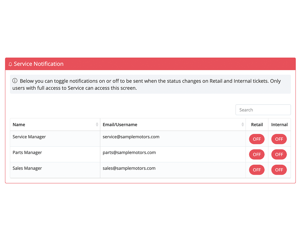 Toggling notifications for dealership employees