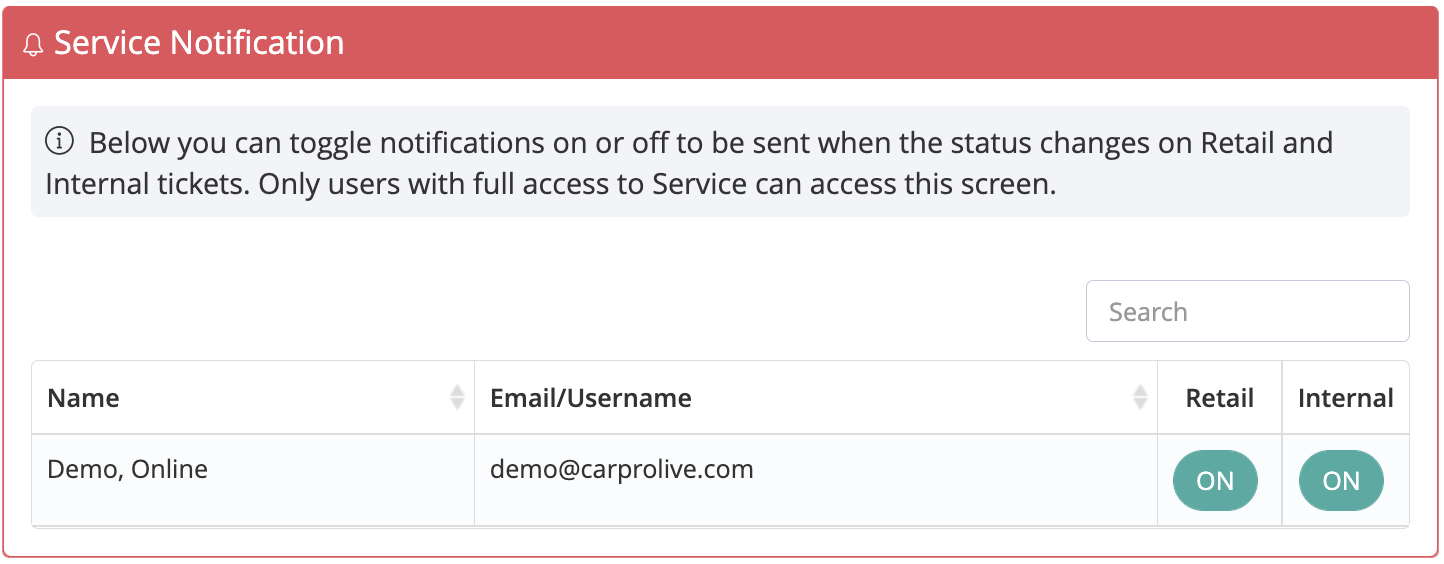 Service notifications module Service notifications module