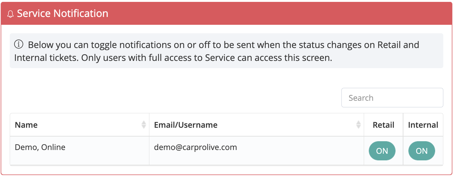 Service notifications module